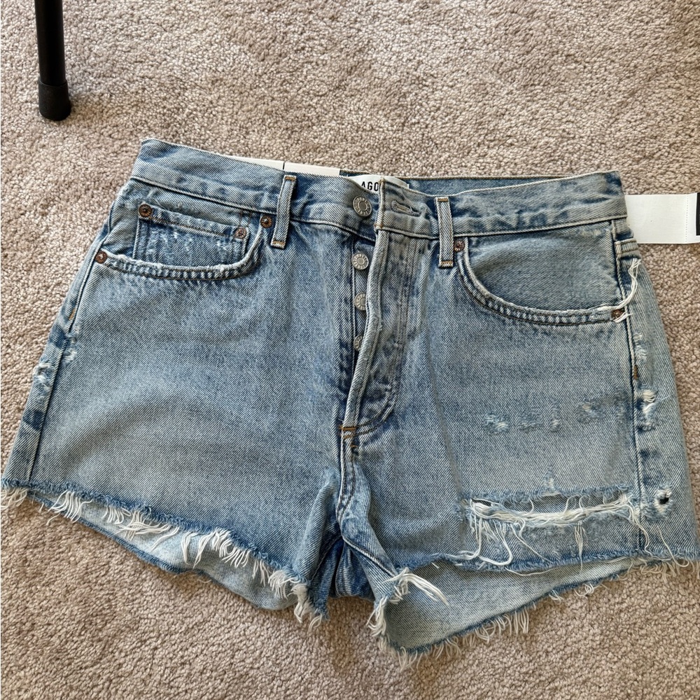 AGOLDE Parker Distressed Organic Cotton Cutoff Denim Shorts (Freewheeling)